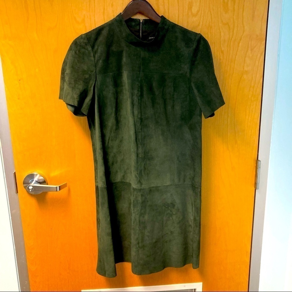 JUDITH & CHARLES Sz 10 Suede Mock Neck Lined Hunter Green Dress